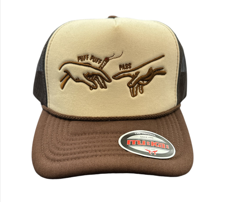 Muka 'Puff Puff Pass' Trucker Hat (Cream/Brown) T5428