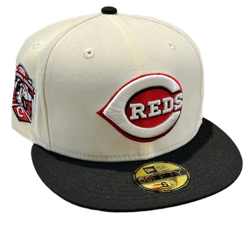NEW ERA 59Fifty Cincinnati Reds Fitted White Balck w Green Under Brim FRESH N FITTED
