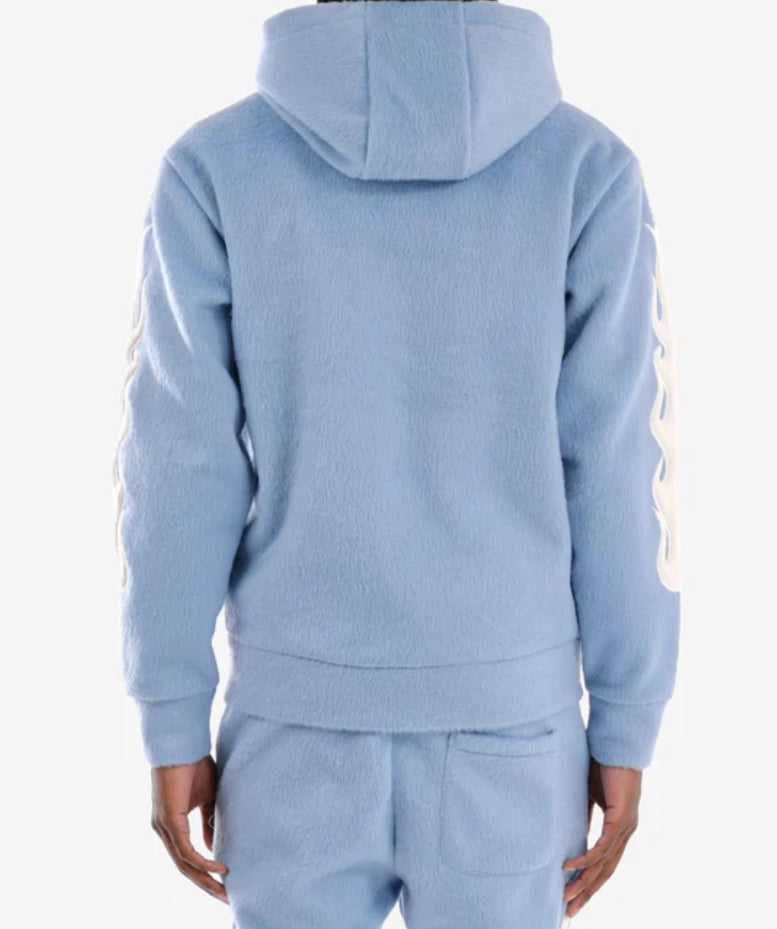 Copper Rivet 'Saints' Mohair Pearl Embroidery Zip Hoodie (Light Blue) 531081