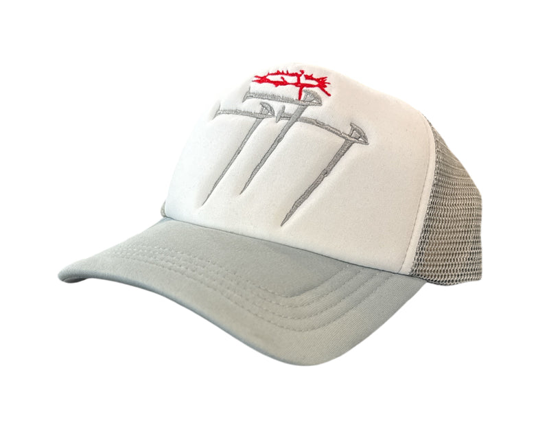 7M 'CRUCIFIX' Trucker Hat (White/Grey) - FRESH N FITTED