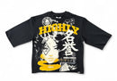 Highly Undrtd 'INFNT Possibility' 3/4 Sleeve Rhinestone Cropped T-Shirt (Black) HF5501