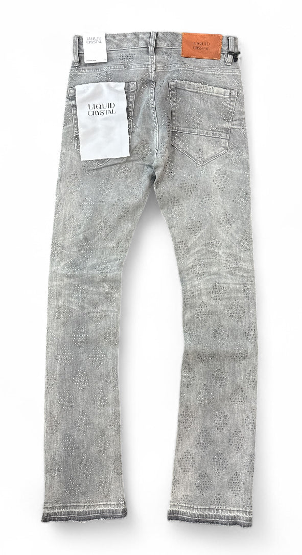 Liquid Crystal 'Diamond Crystal' Stacked Rhinestone Denim (Smoked Grey) JTF2317