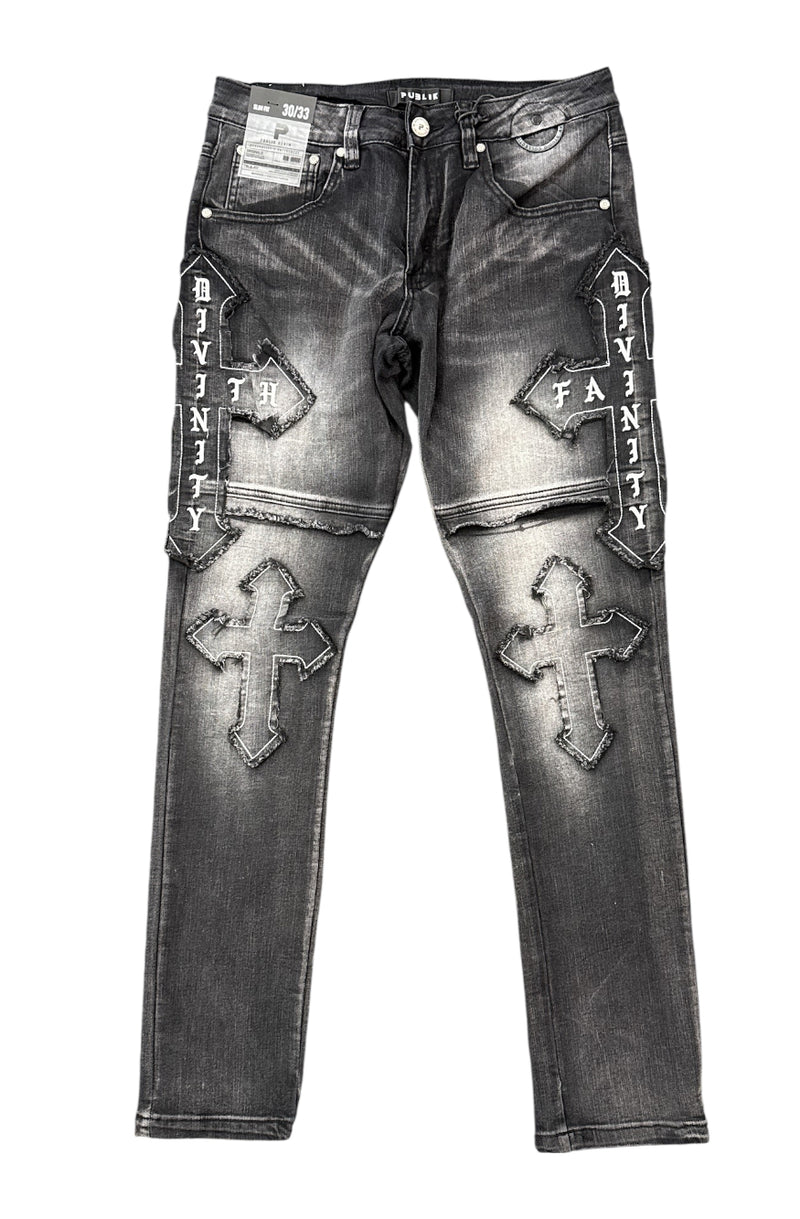 Publik 'Cross Patch' Slim Fit Denim (Black Shadow) KD2533