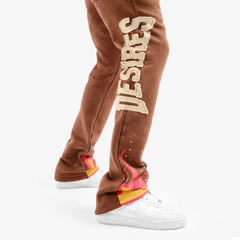 Copper Rivet 'Desires' Stacked Sweat Pants (Brown) 531576