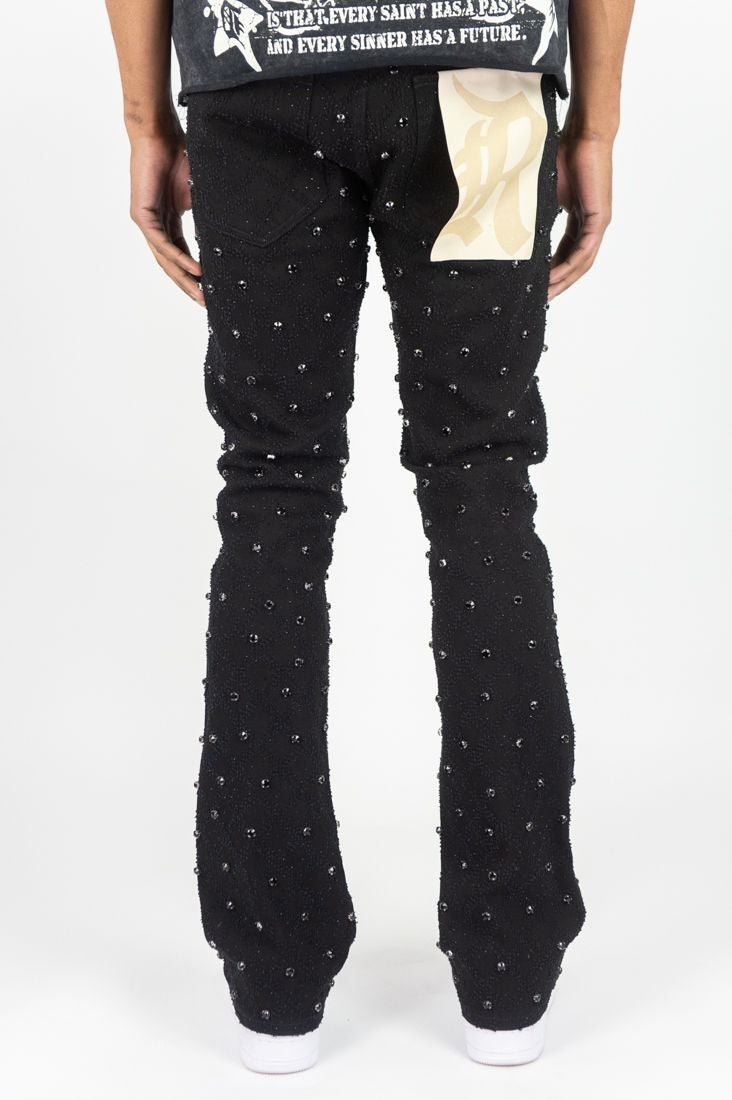 Rebel Denim 'Diamond' Stacked Flare Denim (Black) 652-630