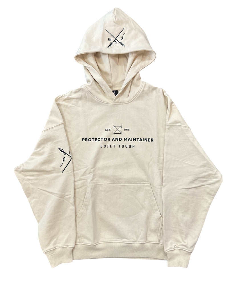 Protector and Maintainer 'Built Tough' French Terry Pullover Hoodie (Cream/Black)