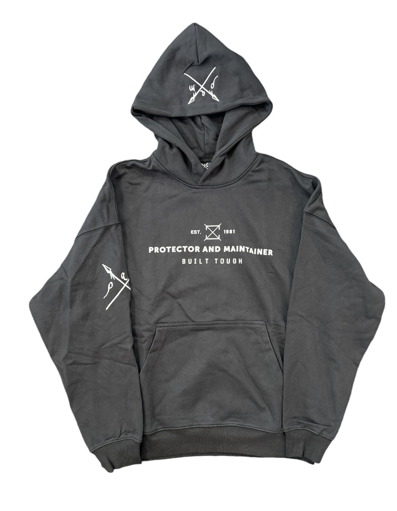 Protector and Maintainer 'Built Tough' French Terry Pullover Hoodie (Black/White)