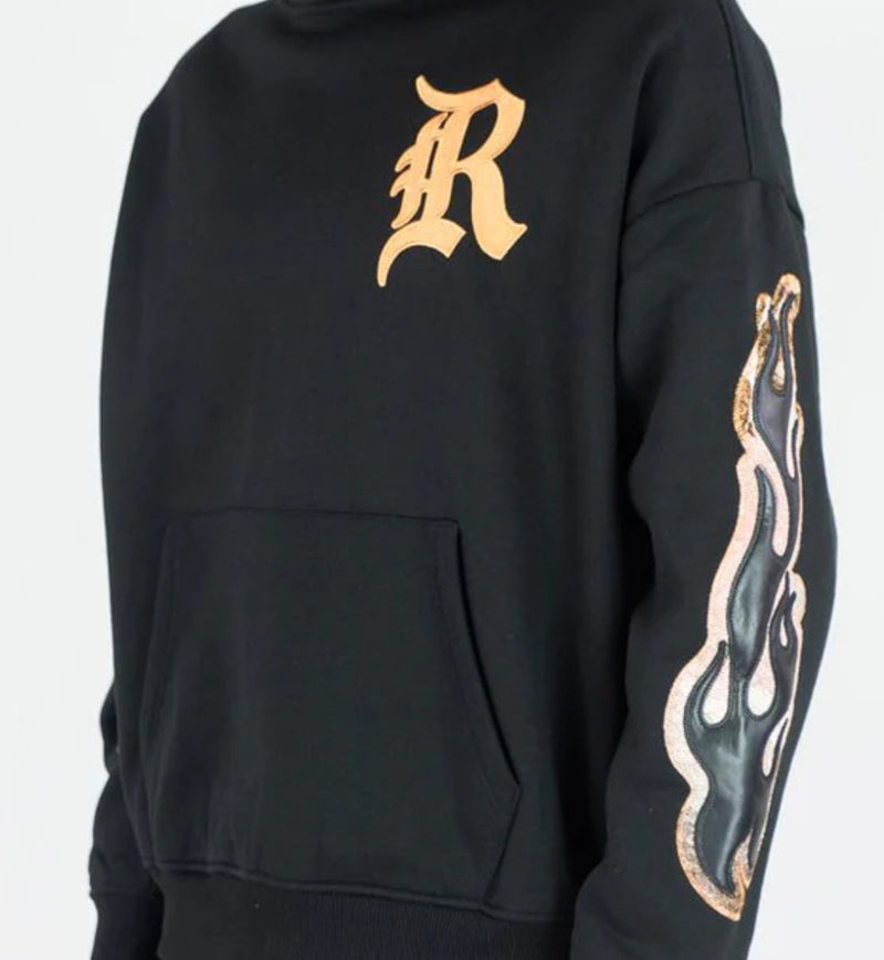 Rebel Denim 'Tapestry Patch' Fleece Hoodie (Black) 642-351