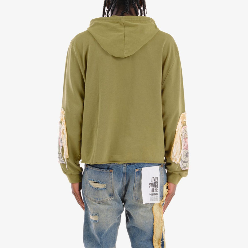 VOYAGE STUDIO 'Dragon' Rip & Tear Terry Cropped Hoodie (Olive) 53J10