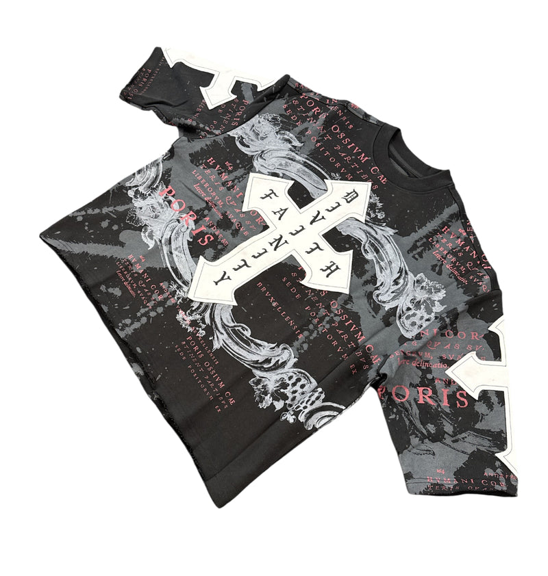 Publik 'Cross Patch' Cropped Oversized T-Shirt (Black) KF2533