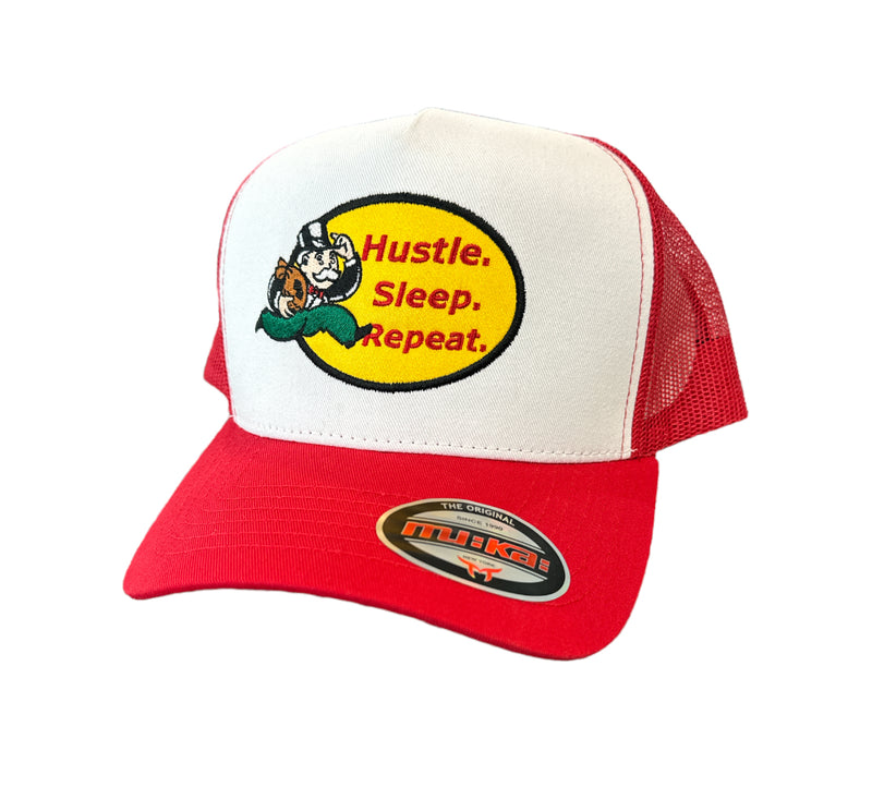 Muka 'Hustle, Sleep' Trucker Hat (White/Red) T5404 - Fresh N Fitted Inc 2