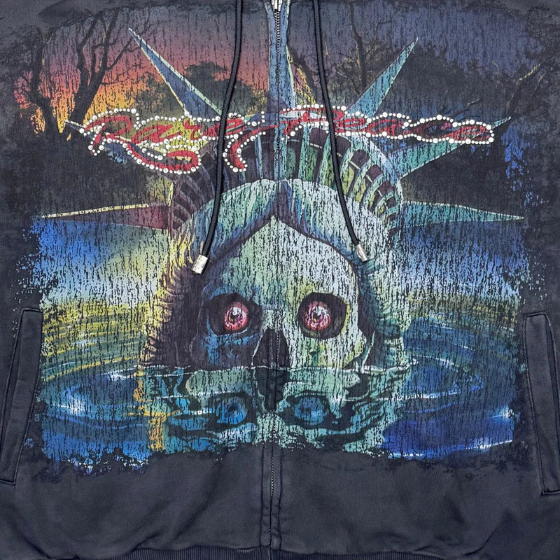 Rare Peace 'SOS' Oversized Rhinestone Cropped Hoodie (Dark Grey) RK5032