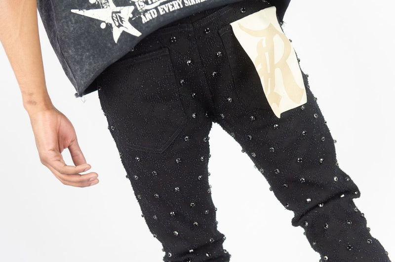 Rebel Denim 'Diamond' Stacked Flare Denim (Black) 652-630
