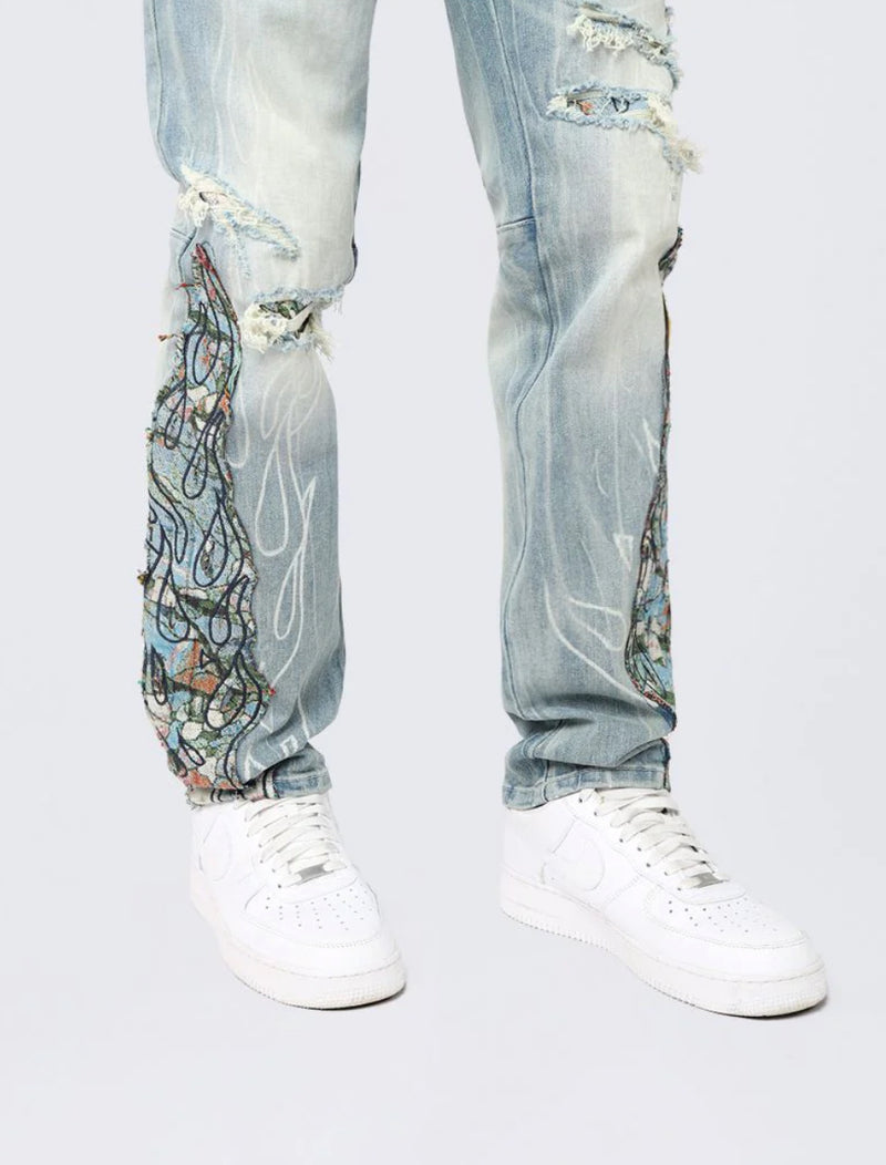 Smoke Rise 'Flame Tapestry' Denim (Hera Blue) JP25114