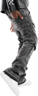 Copper Rivet 'Carpenter' Front Zipper Pocket Flare Denim (Washed Black) 533018