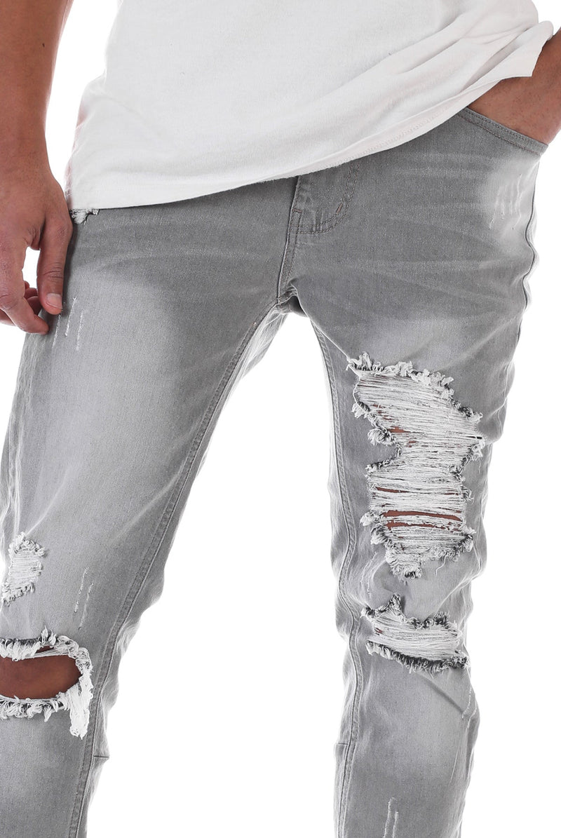 KDNK Distressed Ankle Zip Denim (Grey) KND4454