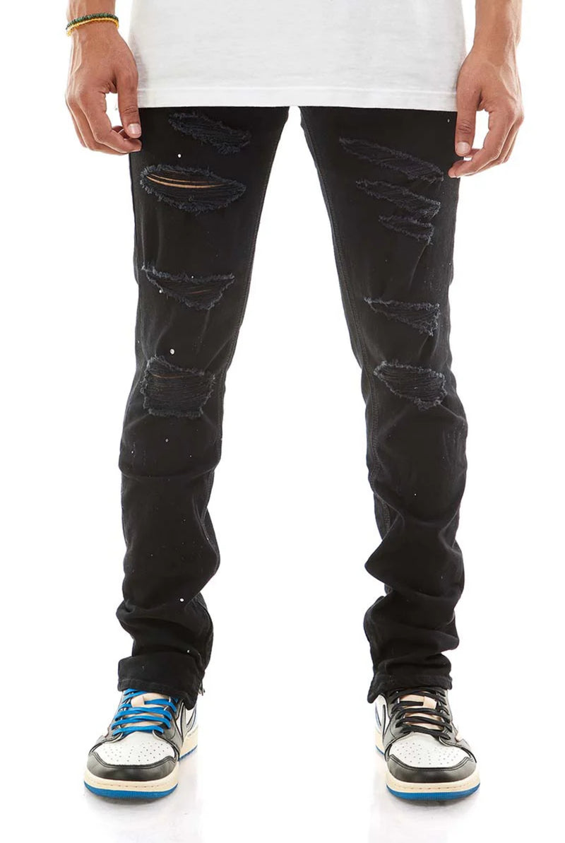 KDNK Paint Splatter Destroyed Ankle Zip Denim (Black) KND4194