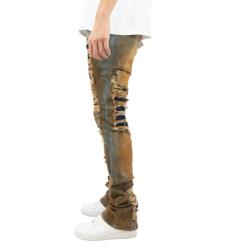 Rebel Minds 'Rip & Fray' Stacked Denim (Rust) 632-681 - FRESH N FITTED-2 INC