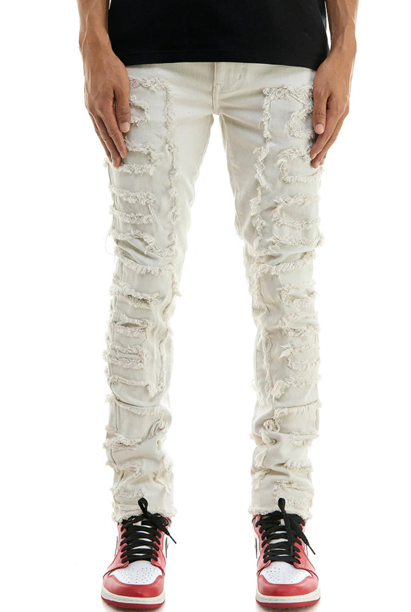 KDNK 'Symmetrical Patched' Jeans (Cream) KNB3317