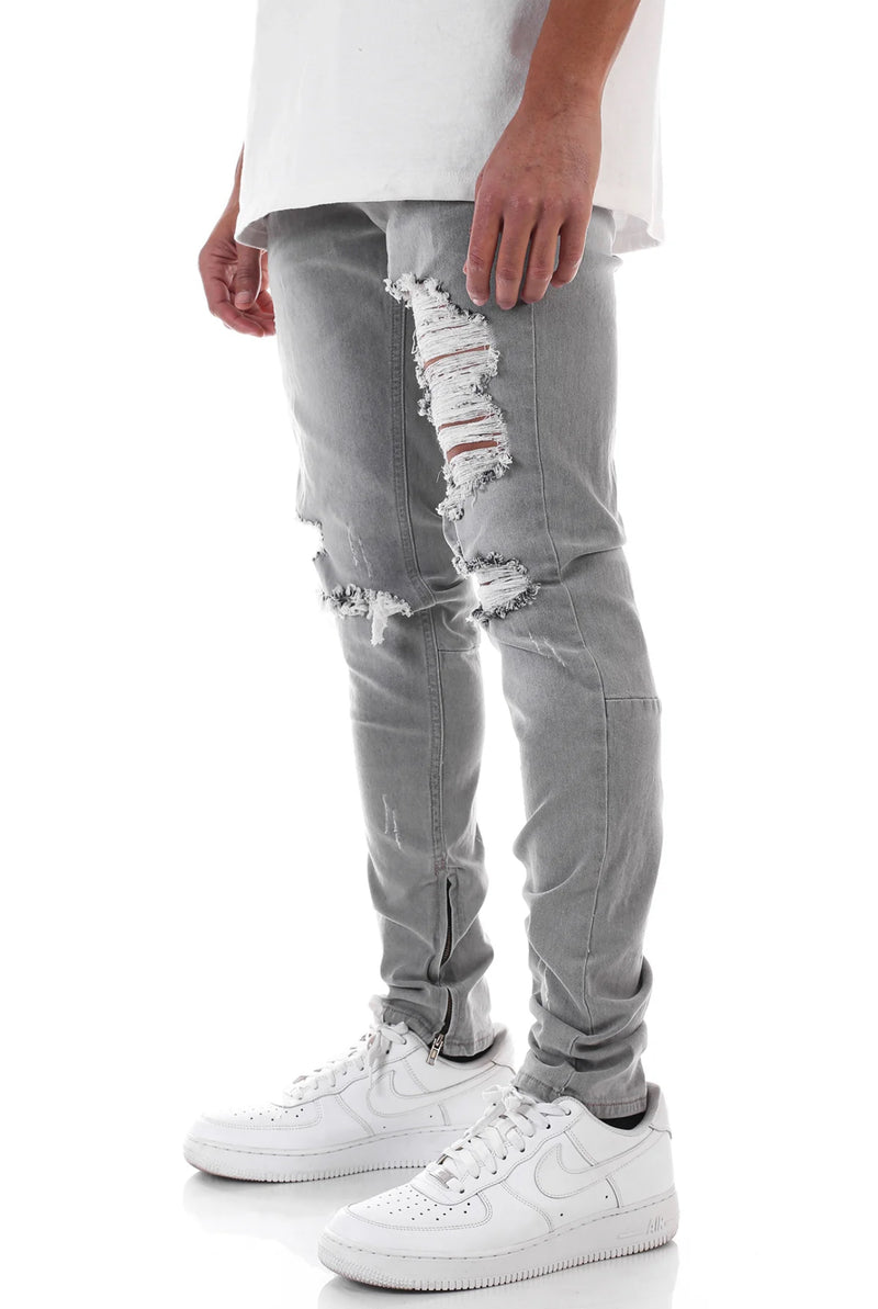 KDNK Distressed Ankle Zip Denim (Grey) KND4454