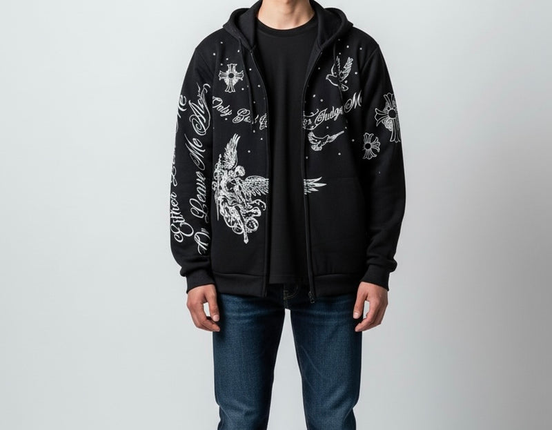 Black Pike 'Only God Can Judge Me' Rhinestone Hoodie (Black) FB2539S