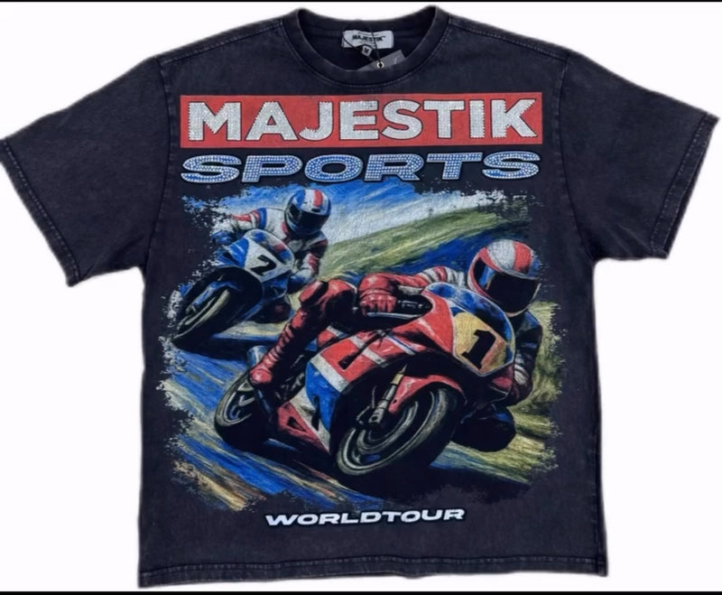 Majestik 'Sports World Tour' Garment Dyed Cropped T-Shirt (Black) TE2579