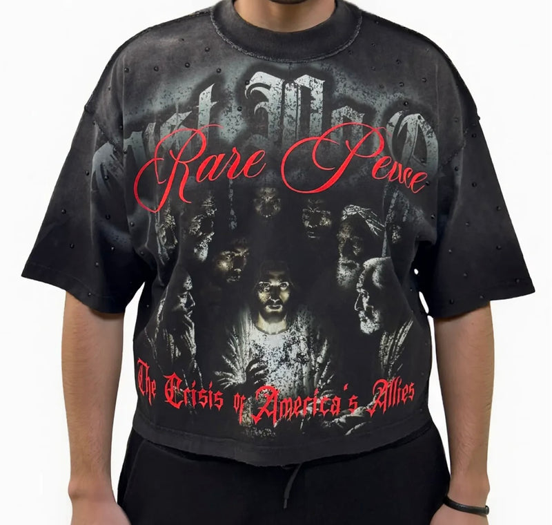 Rare Peace 'The Crisis' Oversized Cropped T-shirt (Black) RT5026 - FRESH N FITTED