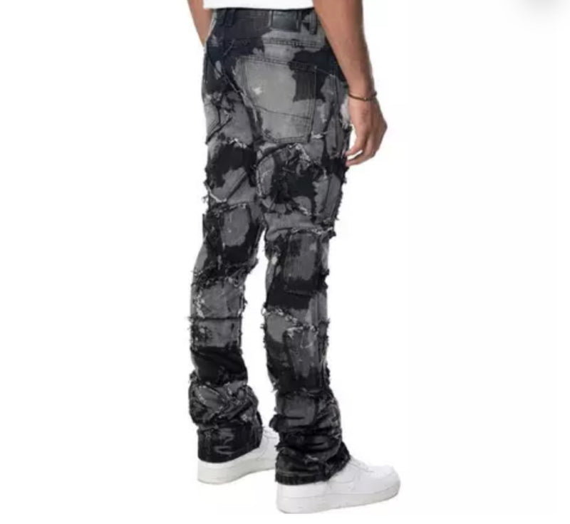 Smoke Rise 'Grindhouse Men’s Patchwork Stacked' Denim (Nickel Black) JP24546