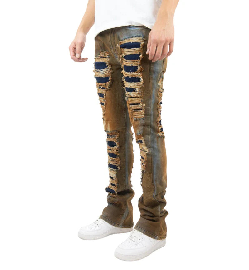 Rebel Minds 'Rip & Fray' Stacked Denim (Rust) 632-681 - FRESH N FITTED-2 INC