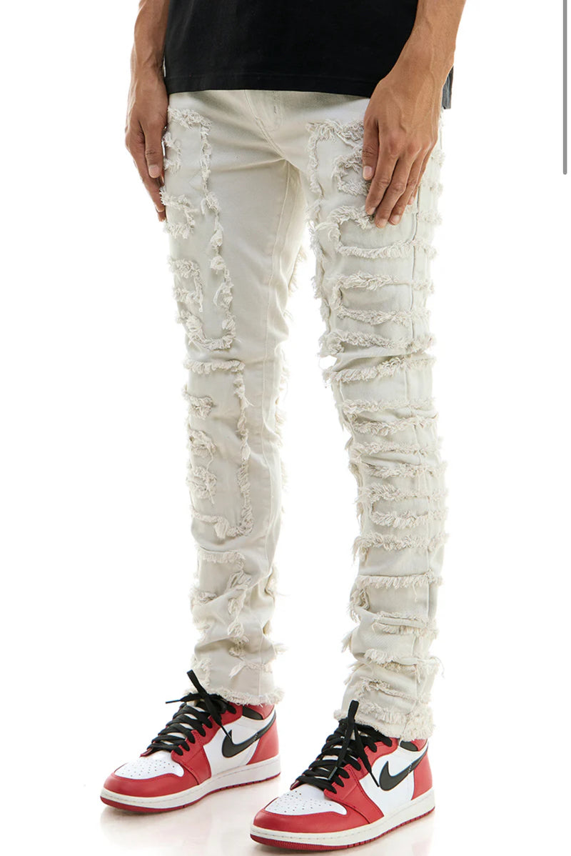 KDNK 'Symmetrical Patched' Jeans (Cream) KNB3317