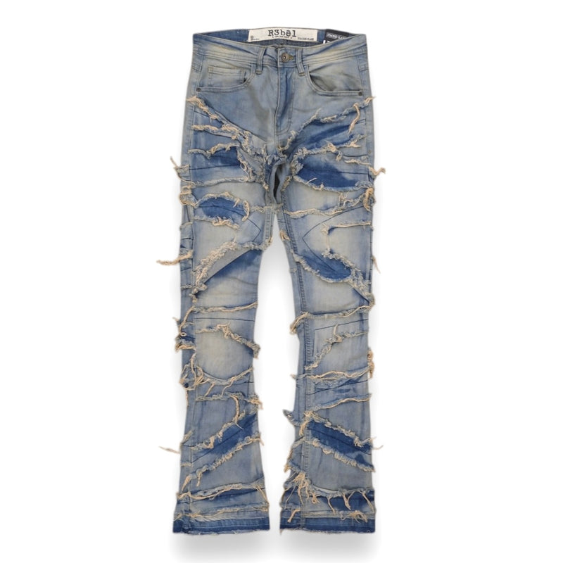 Rebel Denim 'Heavy Rip' Stacked Flared Denim (Md.Indigo ) 642-637