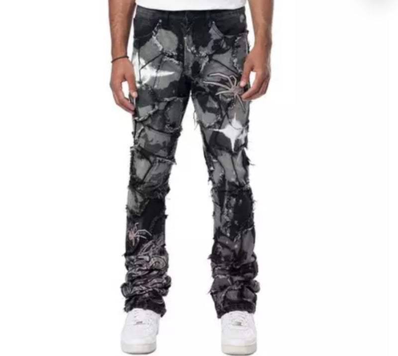 Smoke Rise 'Grindhouse Men’s Patchwork Stacked' Denim (Nickel Black) JP24546