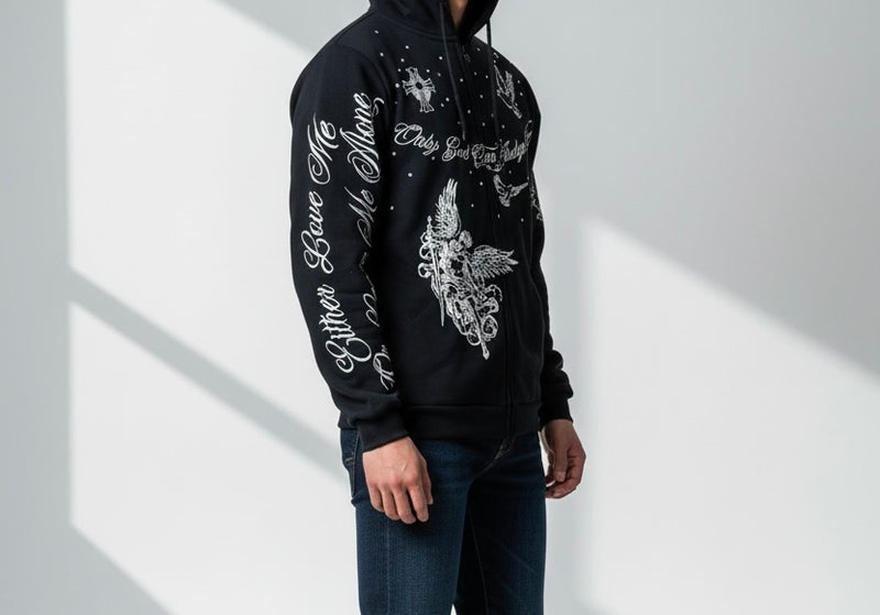 Black Pike 'Only God Can Judge Me' Rhinestone Hoodie (Black) FB2539S