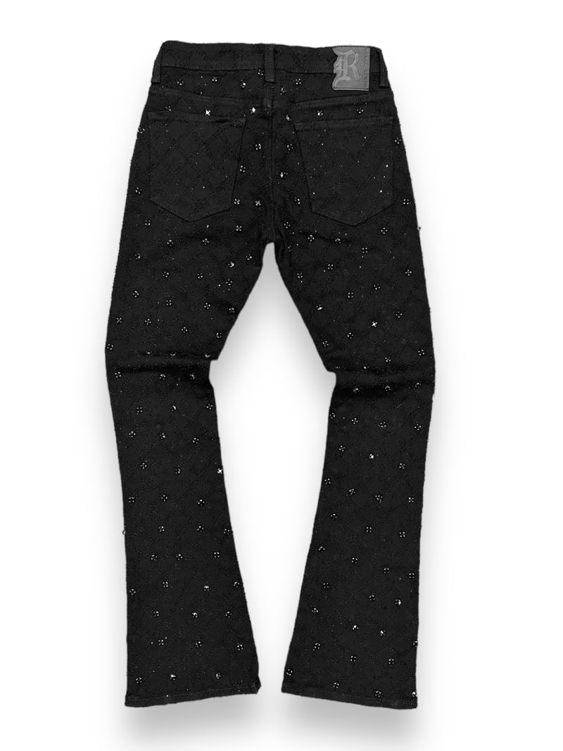 Rebel Denim 'Diamond' Stacked Flare Denim (Jet Black) 642-630