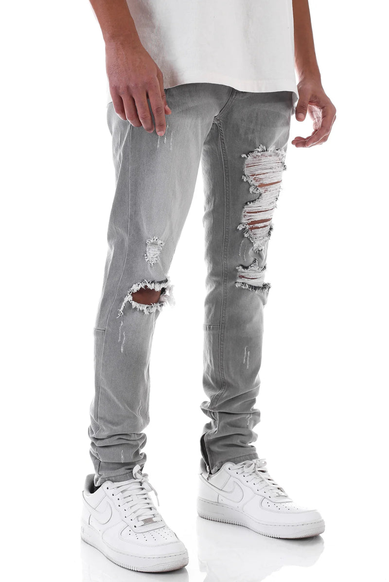 KDNK Distressed Ankle Zip Denim (Grey) KND4454