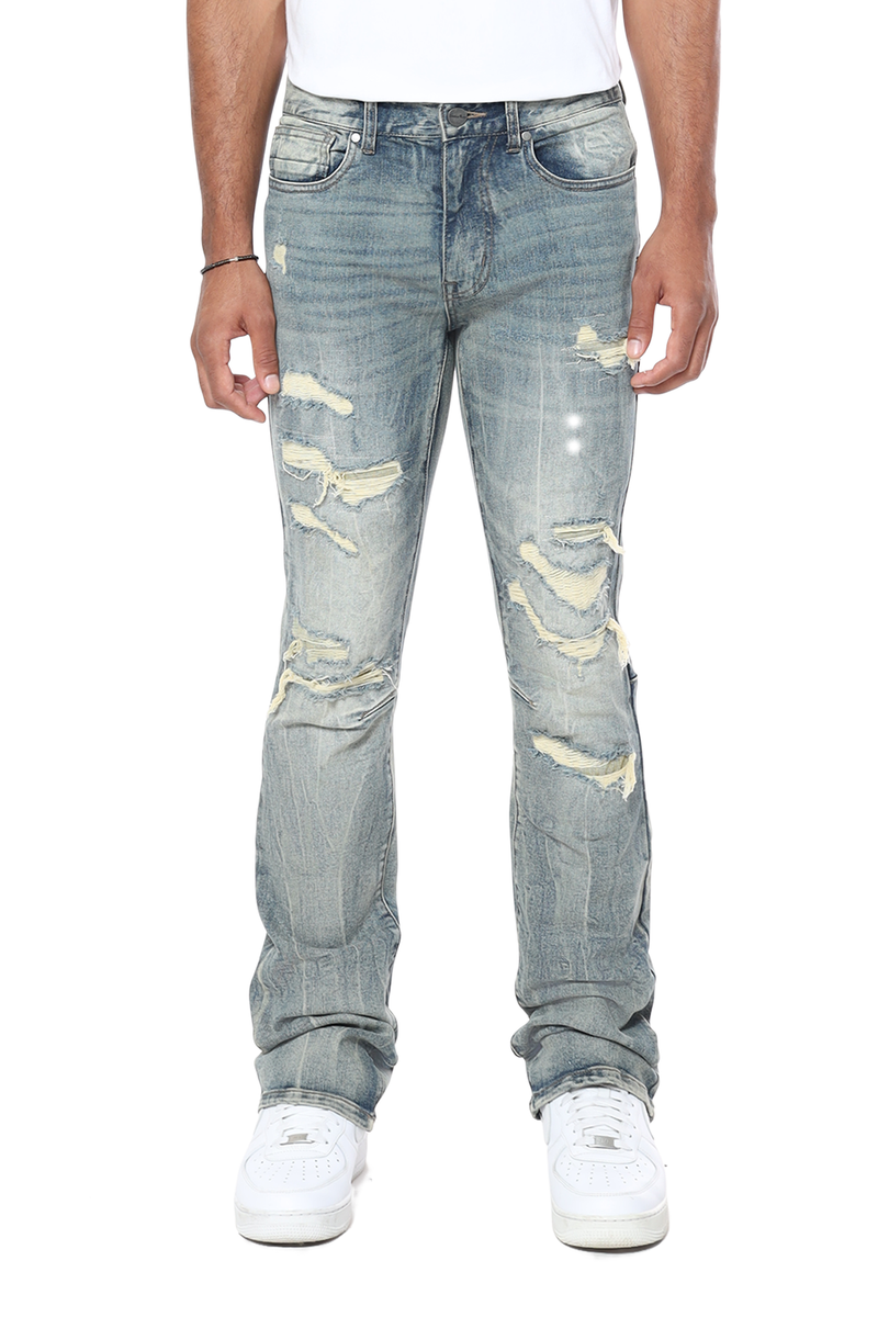 Smoke Rise 'Vintage Washed' Stacked Flare Denim (Topaz Blue) JP24702