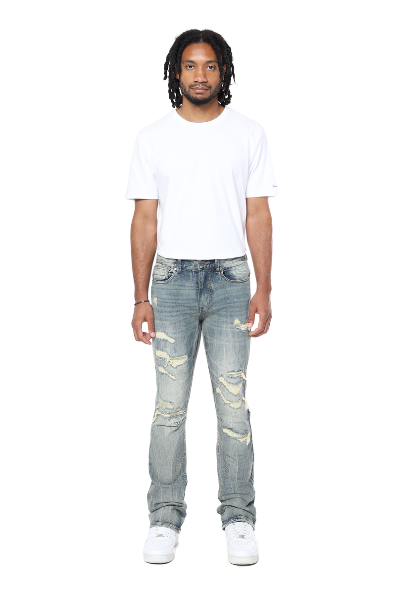 Smoke Rise 'Vintage Washed' Stacked Flare Denim (Topaz Blue) JP24702