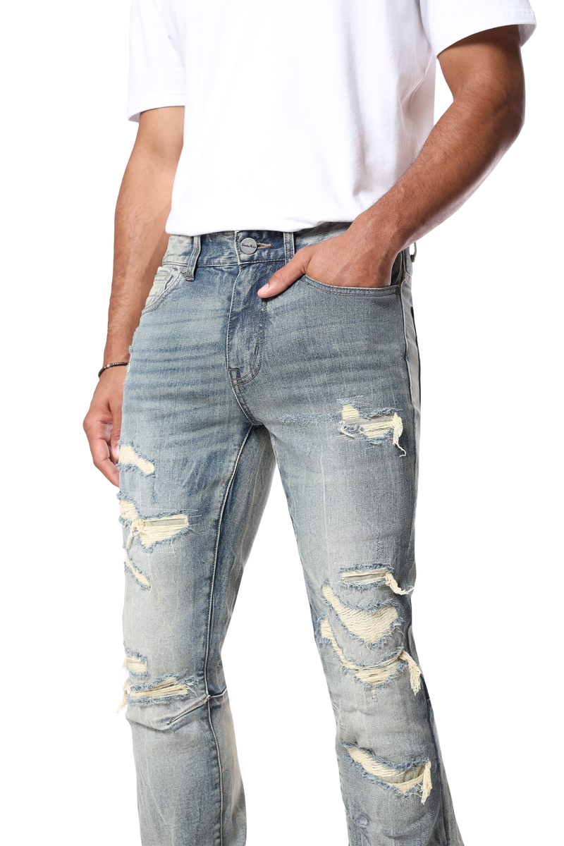 Smoke Rise 'Vintage Washed' Stacked Flare Denim (Topaz Blue) JP24702