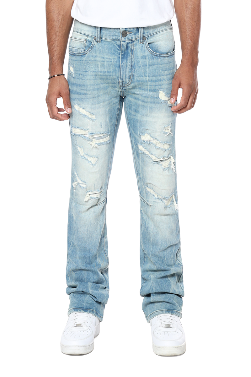 Smoke Rise 'Vintage Washed' Stacked Flare Denim (Adonis Blue) JP24702