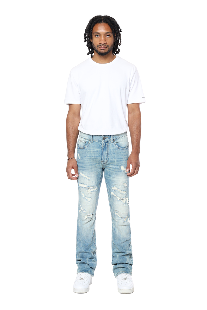 Smoke Rise 'Vintage Washed' Stacked Flare Denim (Adonis Blue) JP24702