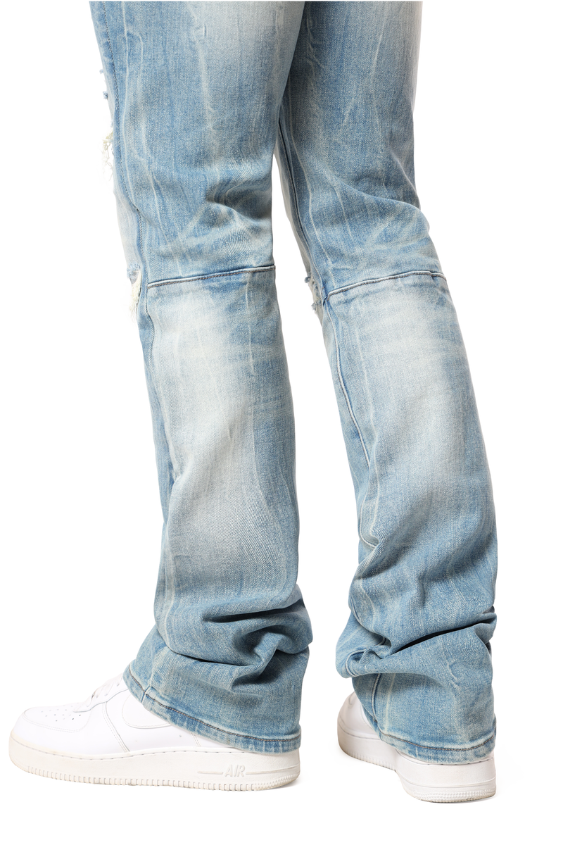 Smoke Rise 'Vintage Washed' Stacked Flare Denim (Adonis Blue) JP24702