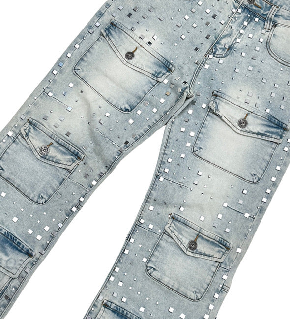 Vicious Denim 'Silver Studded' Straight Denim (Light Blue) VC754