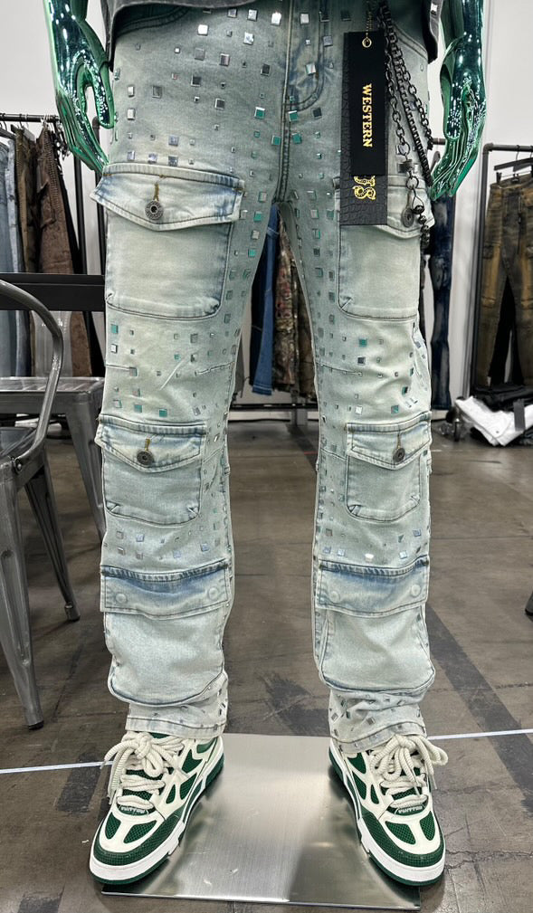 Vicious Denim 'Silver Studded' Straight Denim (Light Blue) VC754