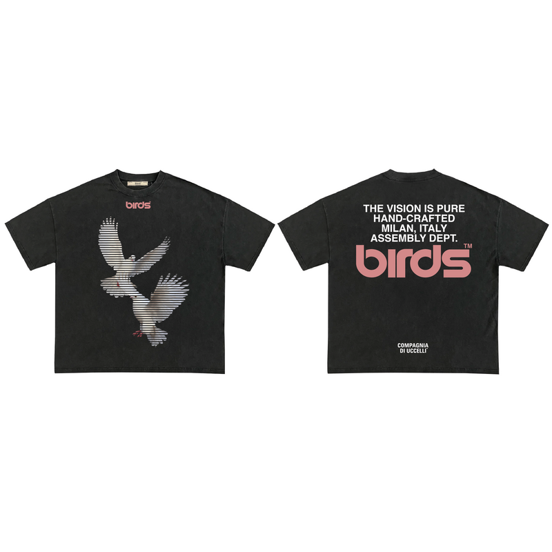 Birds 'Two Doves' Washed Onyx Oversized Ultra-Premium Box S/S T-Shirt