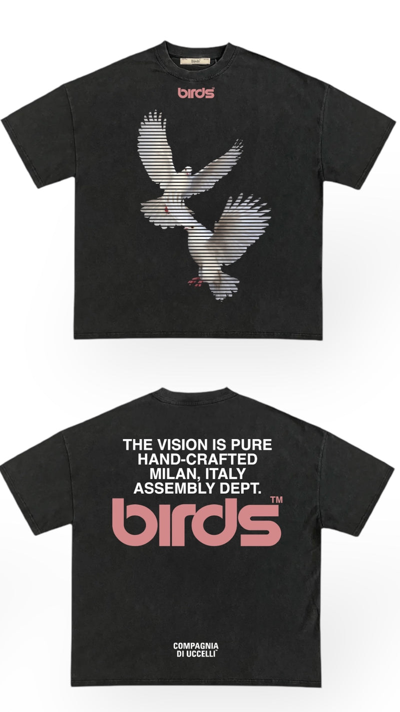 Birds 'Two Doves' Washed Onyx Oversized Ultra-Premium Box S/S T-Shirt