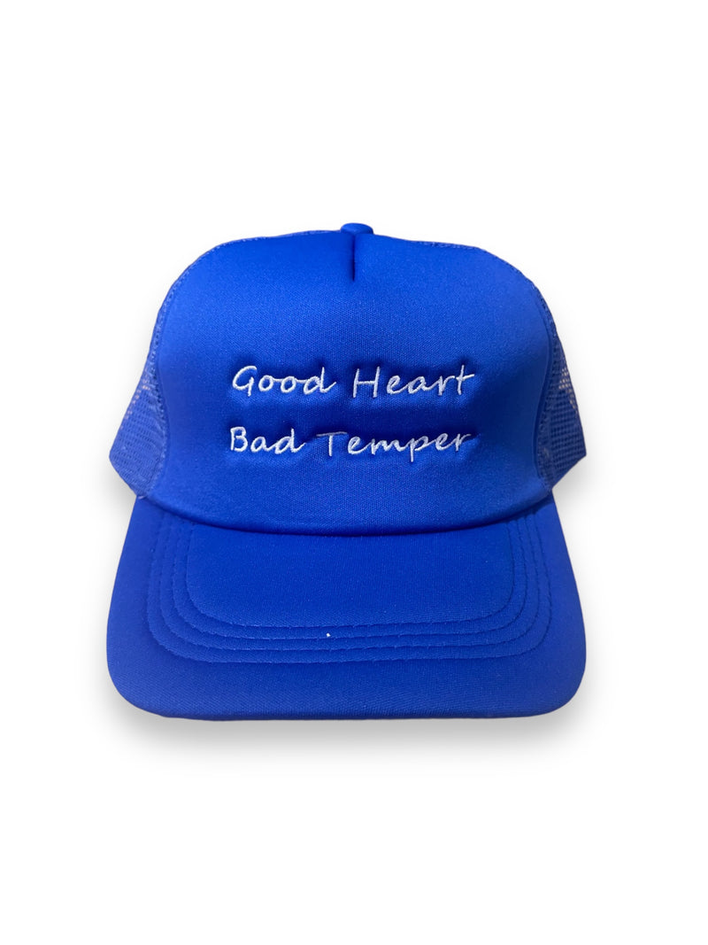 GH 'Good Heart Bad Temper' Trucker Snapback Hat (Blue/White)