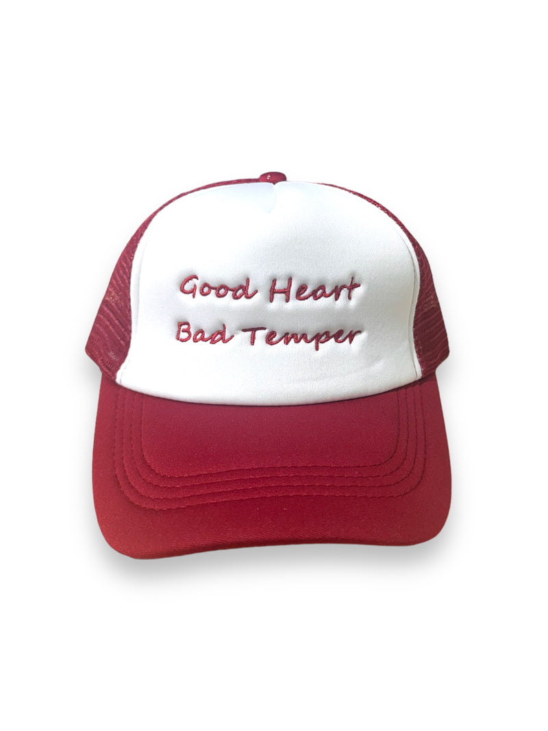 GH 'Good Heart Bad Temper' Trucker Snapback Hat (White/Burgundy)