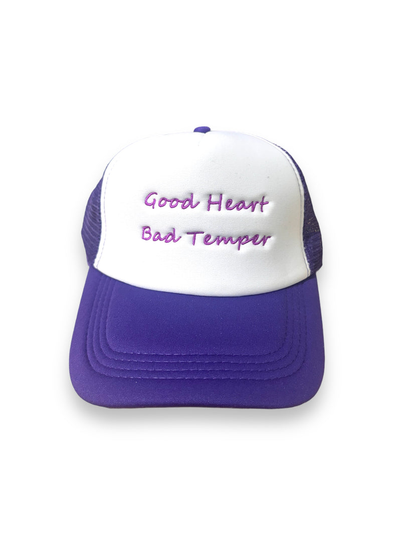 GH 'Good Heart Bad Temper' Trucker Snapback Hat (White/Purple)