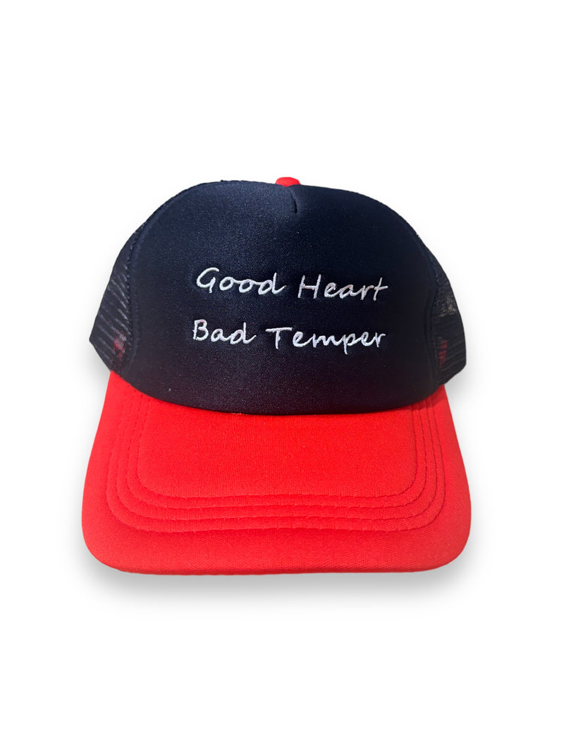 GH 'Good Heart Bad Temper' Trucker Snapback Hat (Black/Red/White)