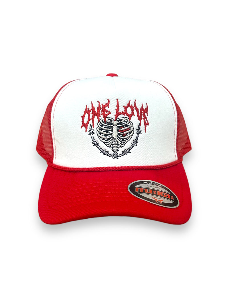 Muka 'One Love' Trucker Hat (White/Red) T5427